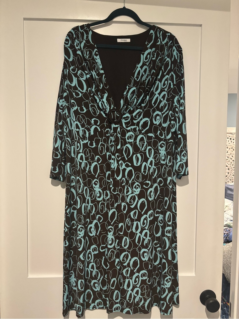 Dress Barn Black & Aqua Ring-Print Midi Dress